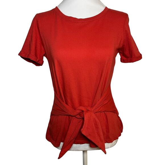Anthropologie Rosamund Tie-Front Tee Knot Tshirt Red Size XS Short Sleeve Basic - Picture 1 of 10